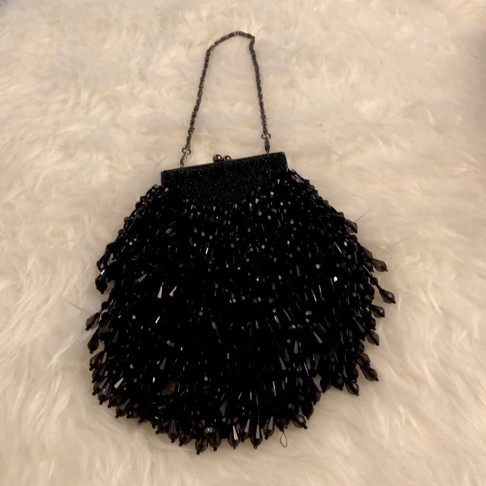 pinkStix Small Black Beaded Evening Bag, Wristlet, Unique,  7”x 5” approx